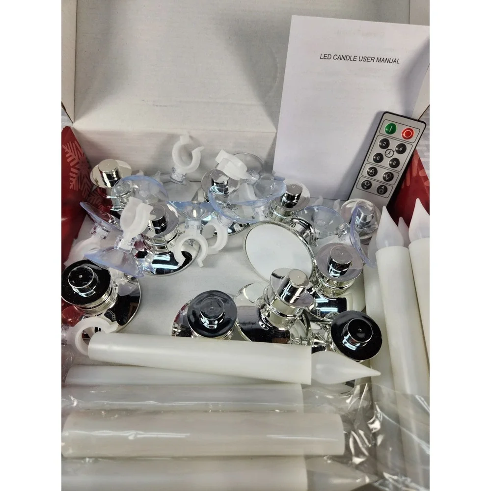 NEW! 12 Christmas Window Candles Lights With Timer Battery Operated Window Clips